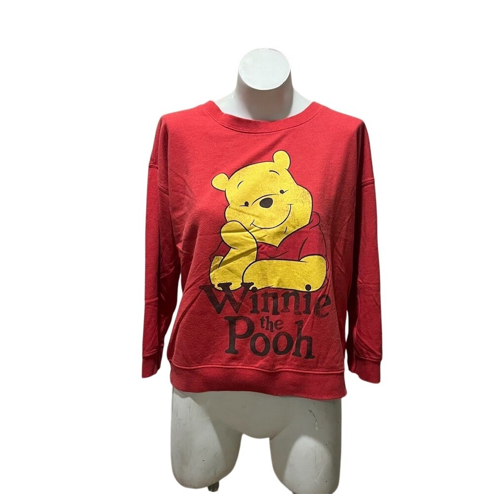 Disney Winnie the Pooh Sweatshirt Womens Size L Red Crewneck Graphic Print